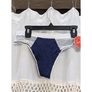 NWT, Splendies Thong Navy Blue Lace Design Size Large